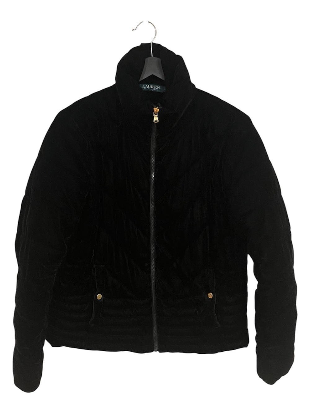 Lauren Ralph Lauren Black Velvet Zip Jacket with Gold Accents